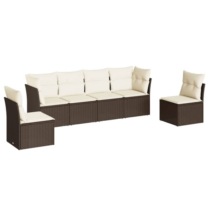 vidaXL Garden Sofa Set Brown PE rattan 6-piece set Adjustable Feet - 24.4 x 24.4 x 27.2