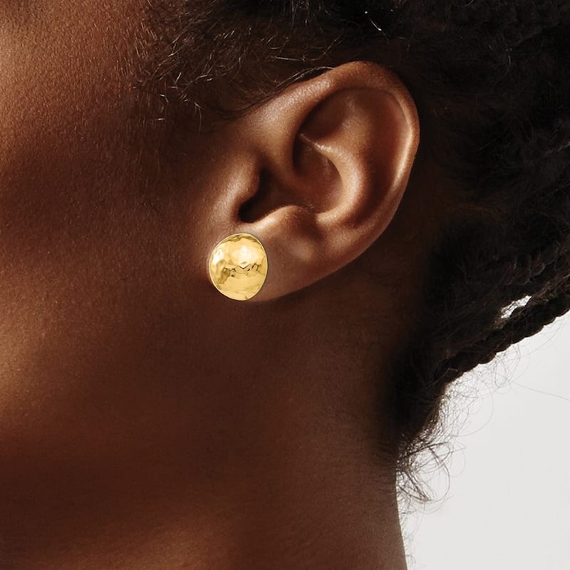 Curata 14k Yellow Gold Polished Closed back 13mm Hammered Half Ball Post Earrings
