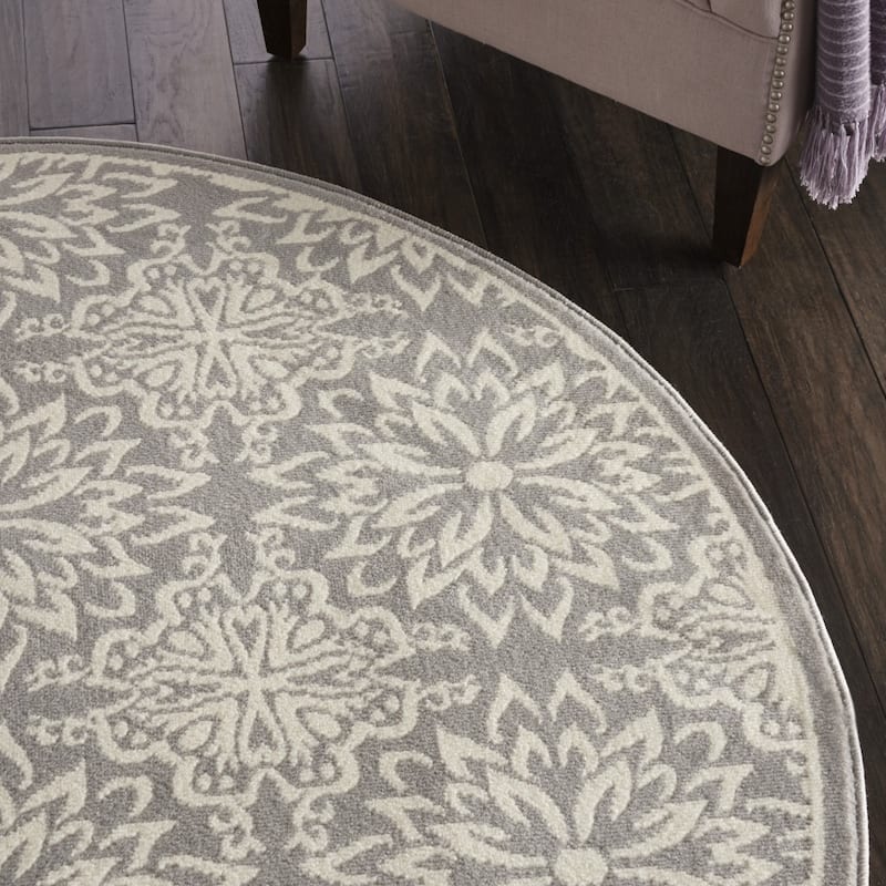 Ruzij Power Loomed Geometric Floral Area Rug By HomeRoots - 5' Round