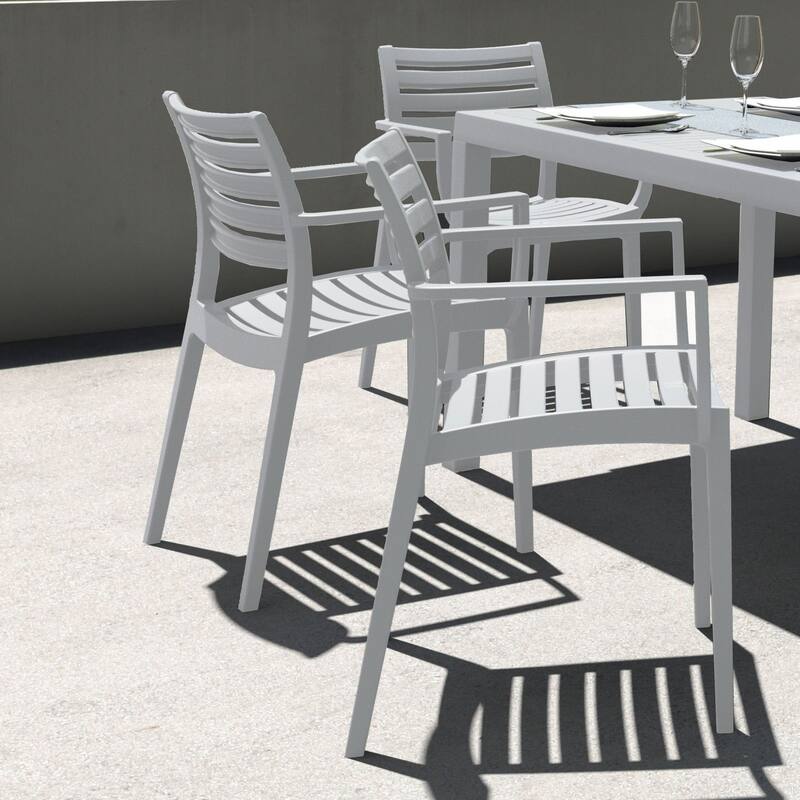 33" Silver Stackable Outdoor Patio Dining Arm Chair