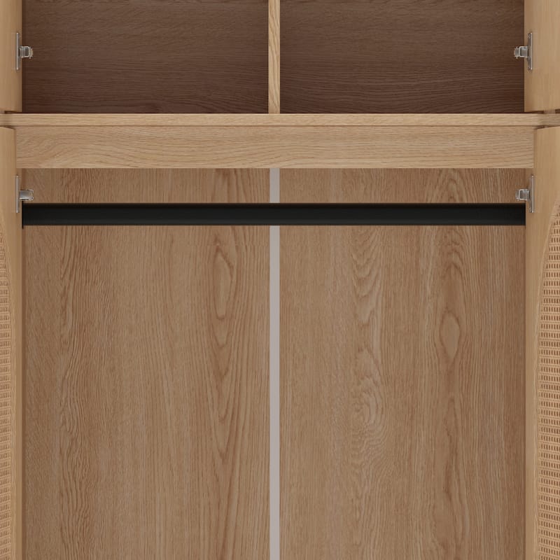 70.87" 8-Door Large Capacity Armoire Wardrobe Closet with Hanging Rod, Adjustable Shelves and Rattan Decorative Doors
