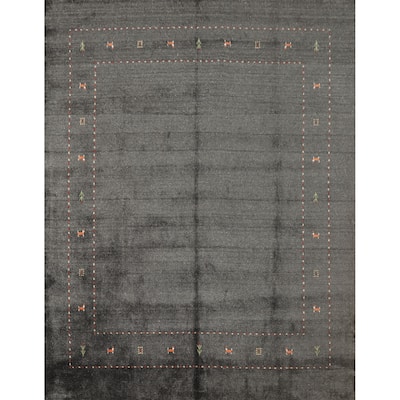 Hand Knotted Oriental 100% Wool Carpet Tribal Animal Pictorial Greys & Charcoal Gabbeh Area Rug - 8' 1'' X 7' 11''
