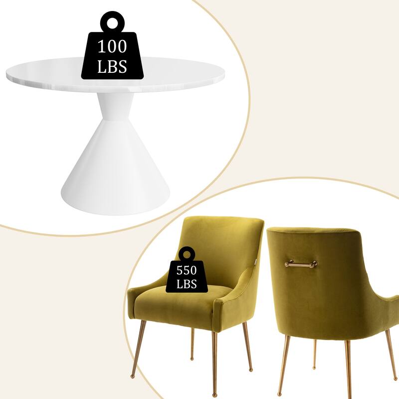 48" Light Luxury White High Gloss Large Countertop Dining Table with Velvet Dining Chair Set