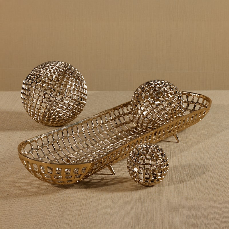 Reticolo Oval Gold Metal Decorative Footed Tray