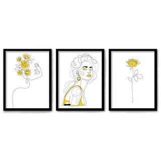 Yellow Female Line Art 3 Piece Framed Print Wall Art Set - Bed Bath ...