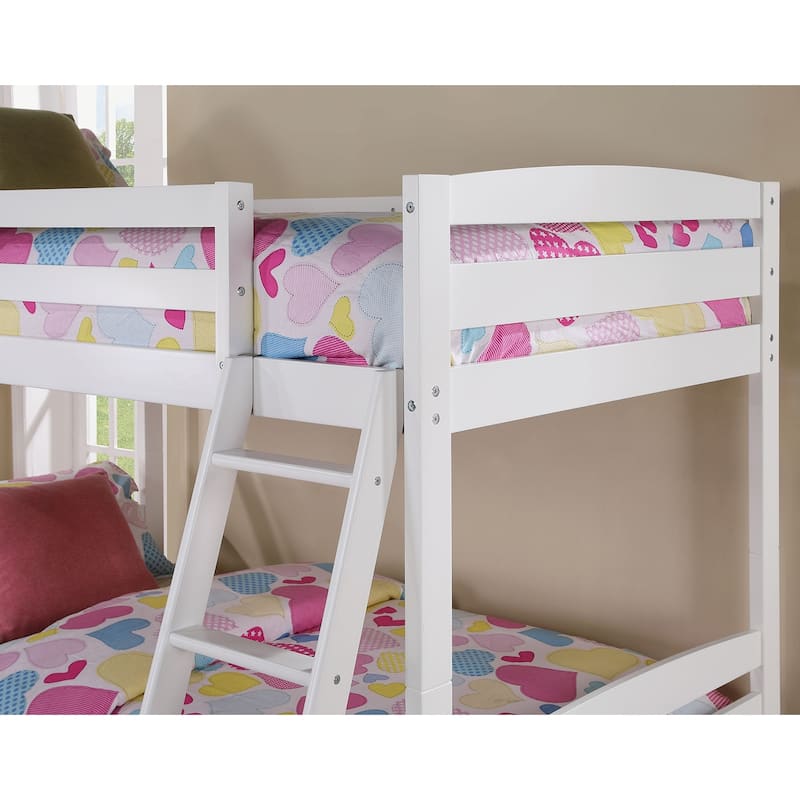 Twin-over-Twin Wood Bunk Bed with Slat Design and Angled Ladder
