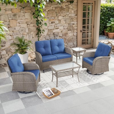 Pocassy 5 Pieces Glider Sofa with Swivel Chairs Ottomans