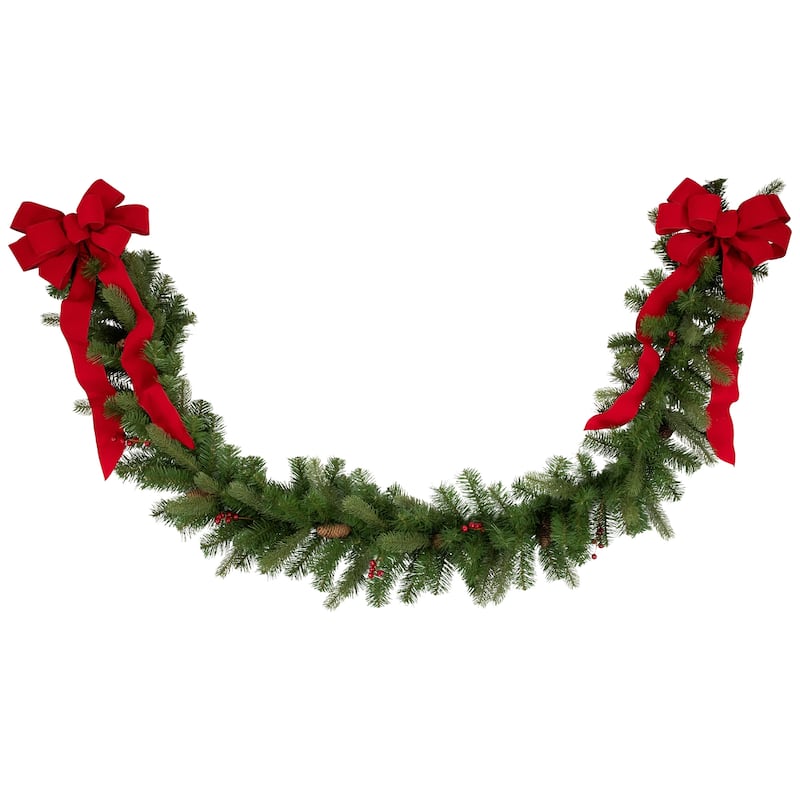 Noble Fir Commercial Christmas Garland Berries Unlit 25' x 12"