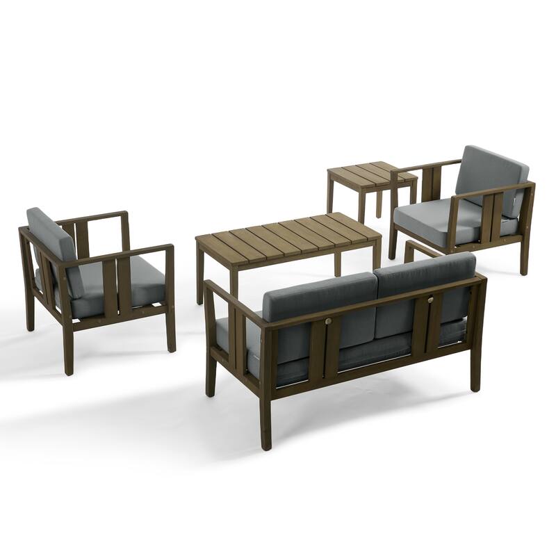 5-Piece Patio Furniture Solid Teak Outdoor Conversation Set