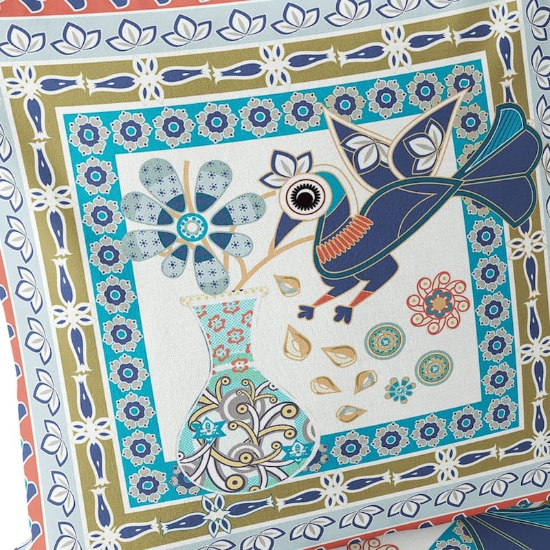 HomeRoots Set of Two 16" X 16" Beige and Green Peacock Blown Seam Floral Indoor Outdoor Throw Pillow - 16.00' X '16.00' X '5.00