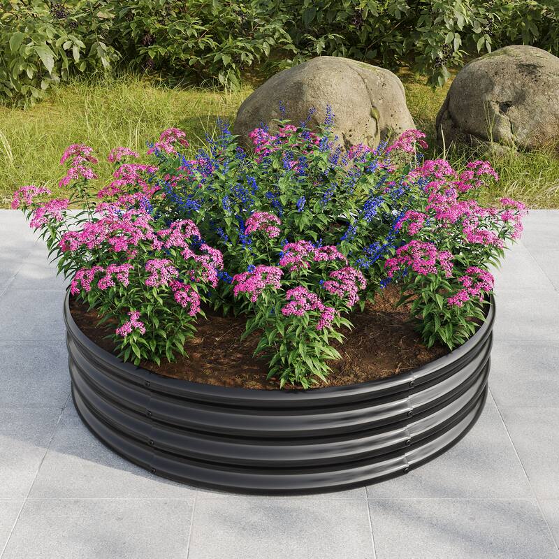 Countryside Style Garden Bed with Round Structure Design Double Layer Anti Corrosion Galvanizing, for Flower Planters Gardening - Black