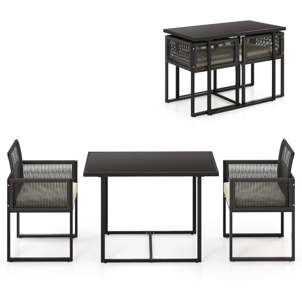 Costway 3 PCS Patio PE Wicker Furniture Set Cushioned Chairs with - See Details