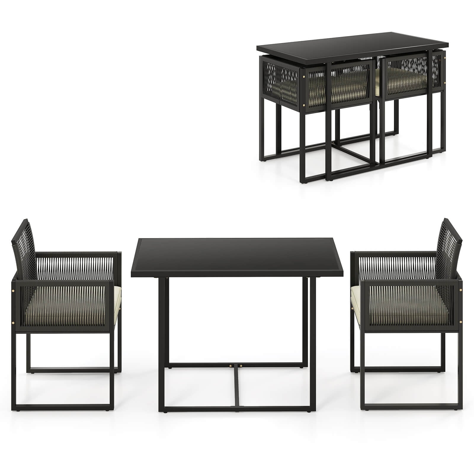 Costway 3 PCS Patio PE Wicker Furniture Set Cushioned Chairs with - See Details