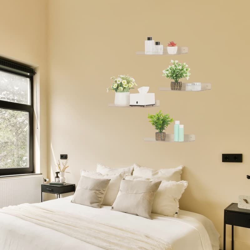 Acrylic Floating Shelves for Wall, Clear Acrylic Shelves for Kitchen Room Wall Mounted Display Shelf Clear - 4 Pack