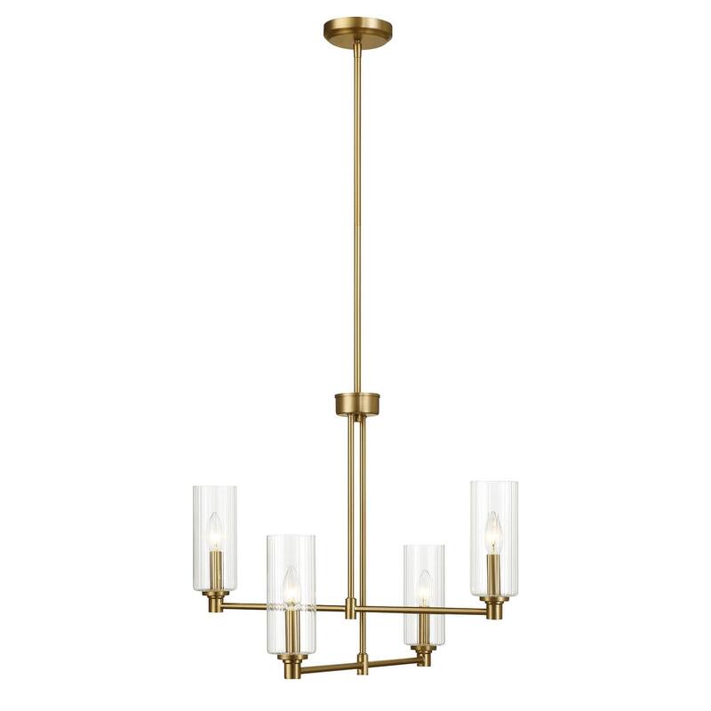 Four Lights Chandelier With Clear Ribbed Glass -Satin Brass