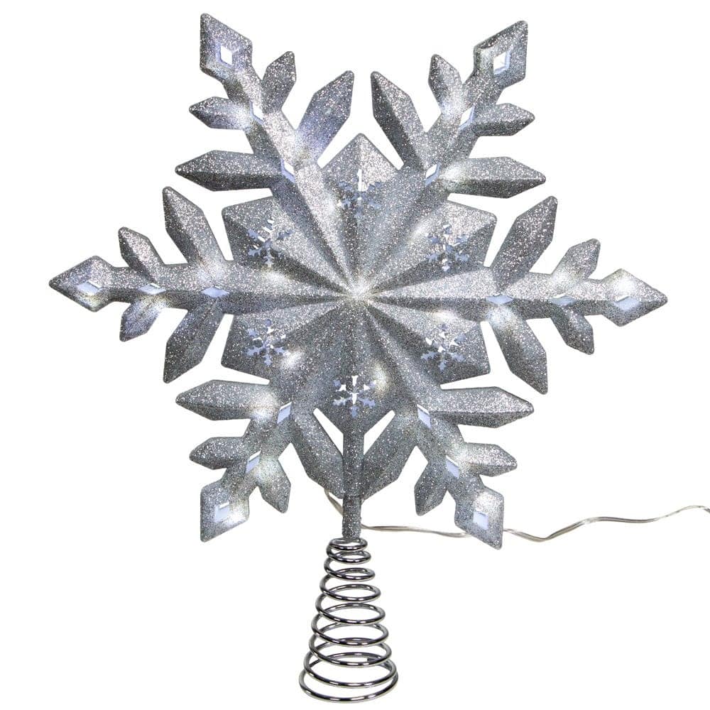 Kurt Adler 13-Inch 25-Light LED Glittered Snowflake Tree Topper - White