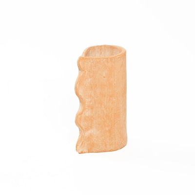 Small Ruffle Edged Vase - 10" - Brown and Whitewash Finish