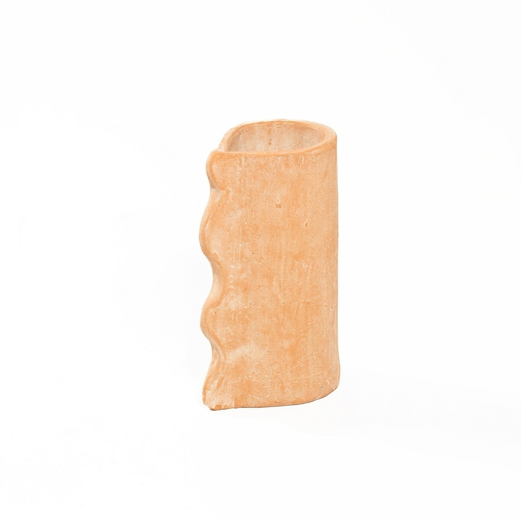 Small Ruffle Edged Vase - 10" - Brown and Whitewash Finish