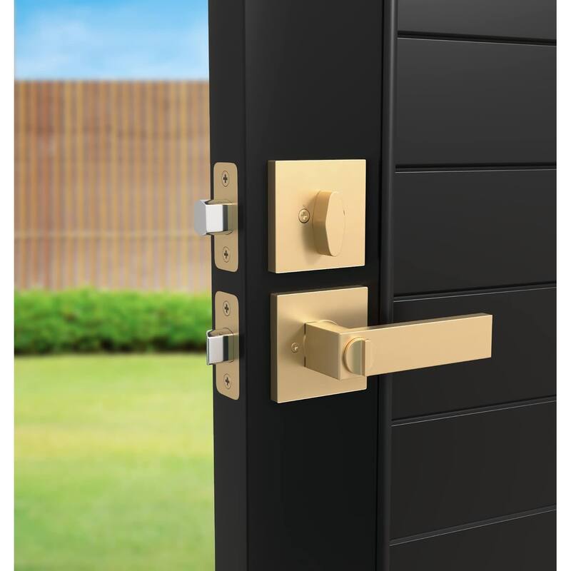 Mega Handles ROBELL Square Entry Lever and Deadbolt Combo | Front Door Lock Set | Modern Stainless Steel | Keyed Door Lever