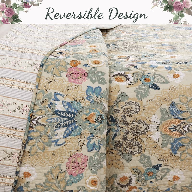 Cozy Line Florabella Cotton Golden Floral 3-pc. Reversible Quilt Bedding Set