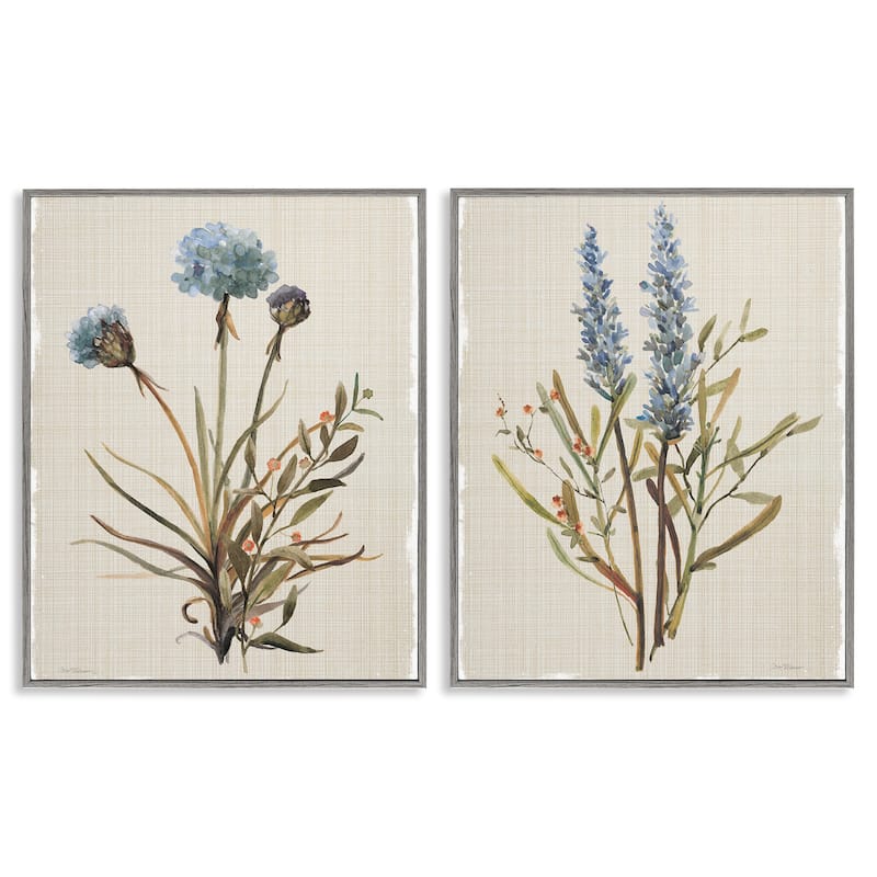 Stupell Natural Budding Blooms Framed Giclee Art Design By Carol Robinson (Set of 2) - 16 x 20 - Grey