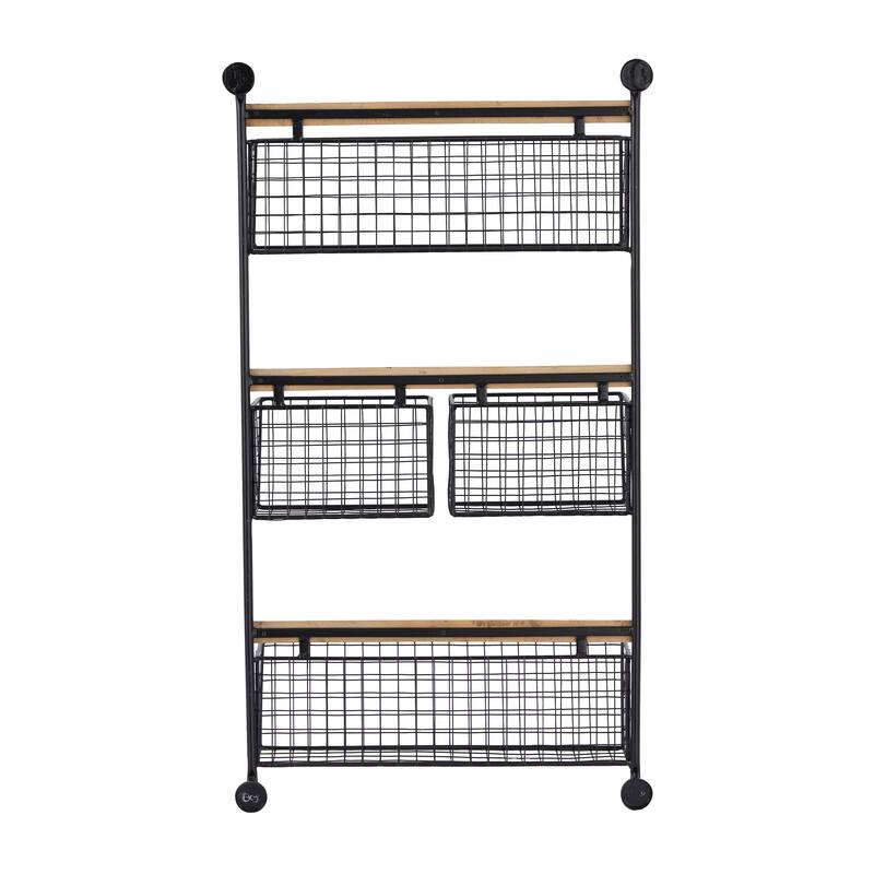 Metal Wall Mounted 4 Hanging Baskets Magazine Rack Holder - White or Black