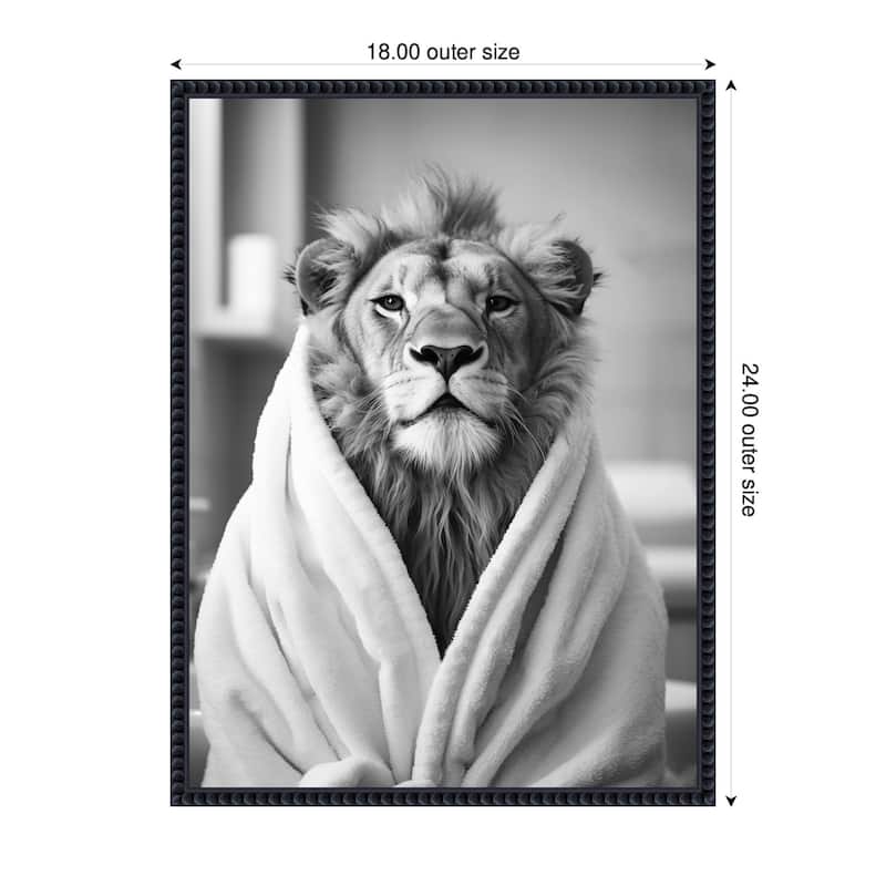Kate and Laurel Sylvie Lion Bathroom Art Towel Robe Black and White Framed Canvas by The Creative Bunch Studio