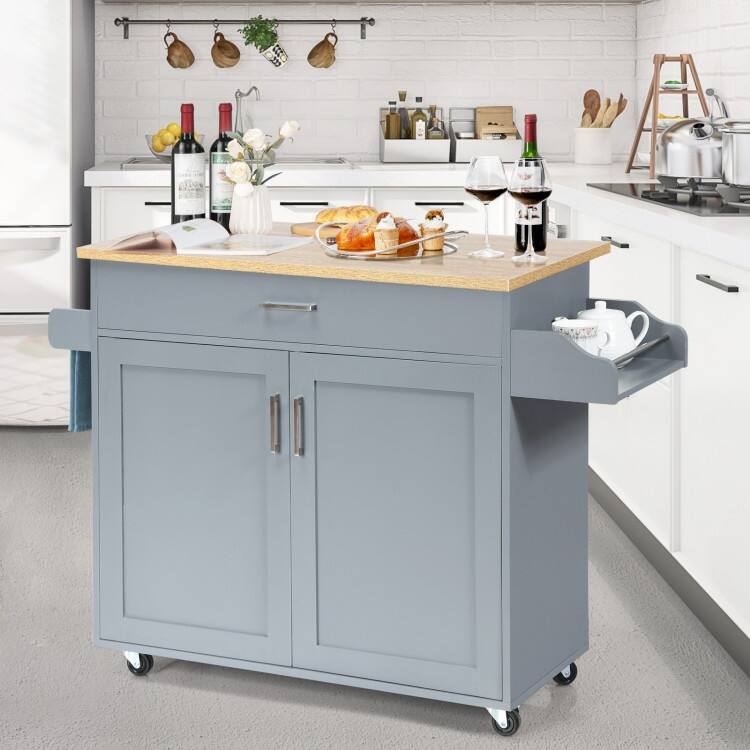Rolling Kitchen Island Cart with Towel and Spice Rack - 45.5" x 16" x 33.5"(L x W x H)