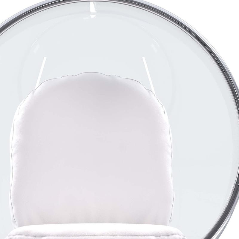 HomeRoots 42" White and Silver Acrylic and Faux Leather Hanging Balloon Chair - 42' X '42' X '25