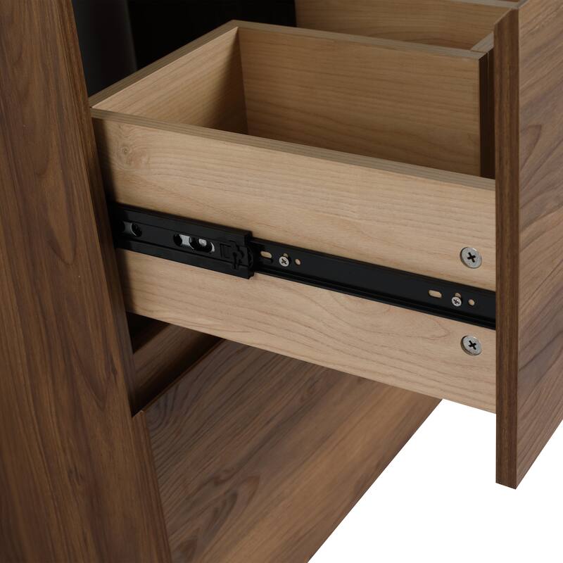 Modern 24" Bathroom Vanity with Double Drawers, Freestanding Cabinet in Oak, Easy Assembly