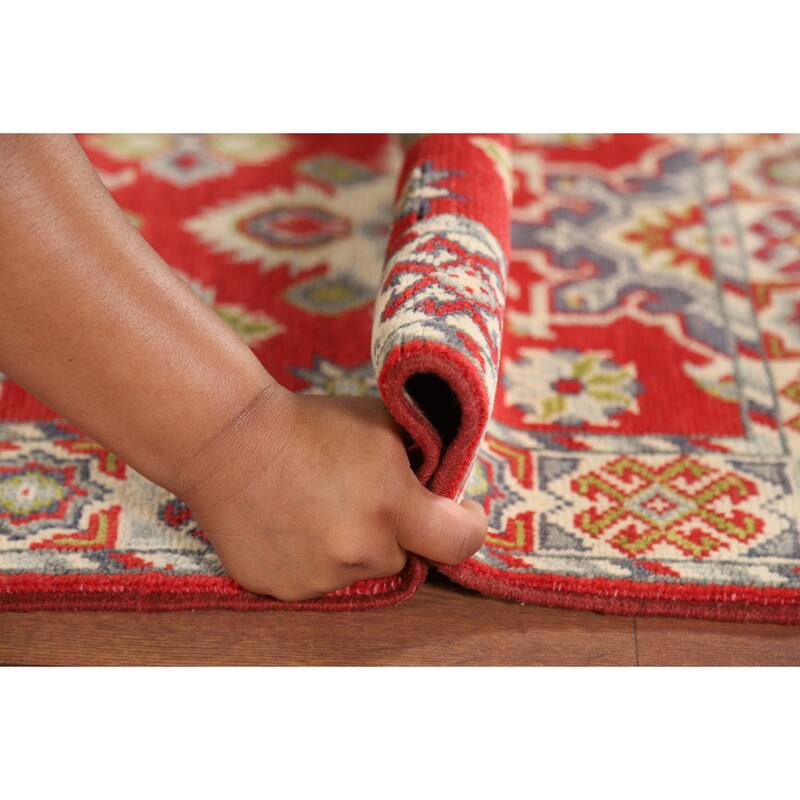 Red Kazak Oriental Foyer Rug Hand-Knotted Geometric Wool Carpet - 2'0" x 3'1"
