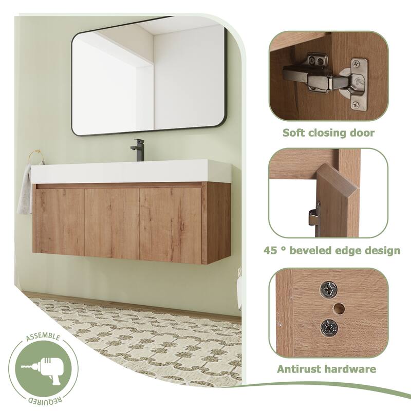 48" Floating Bathroom Vanity with Sink, Wall Mounted Bathroom Vanity with Soft Close Door