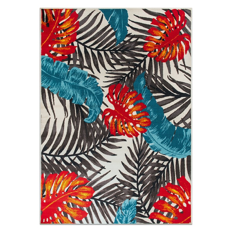 Contemporary Tropical Floral Leaves Non Slip Area Rug