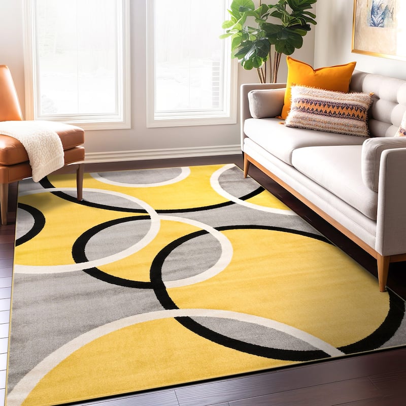 World Rug Gallery Modern Abstract Circles Area Rug - 7'10" x 10'2" - Yellow - Runner/Rectangle