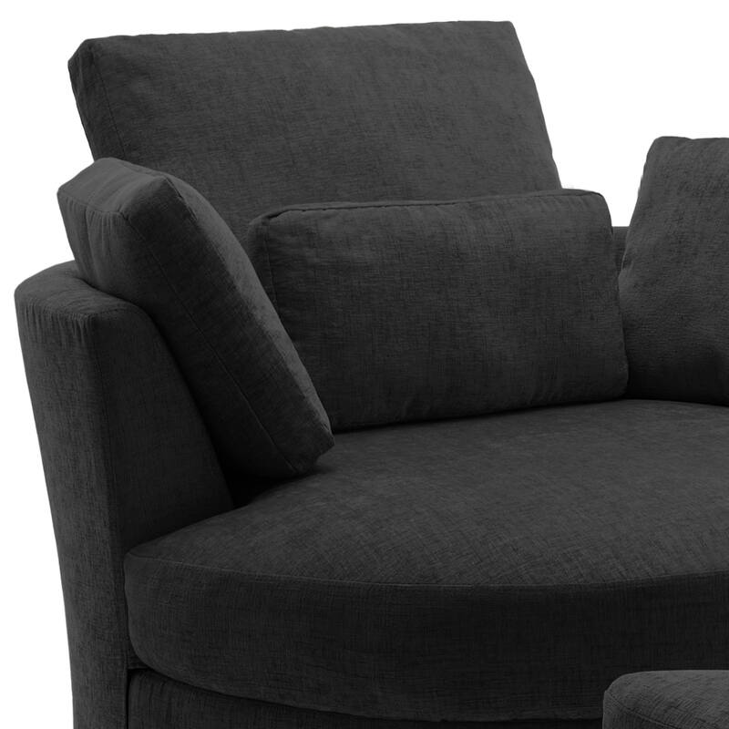 Oversized Upholstered Swivel Barrel Chairs with Storage Ottoman
