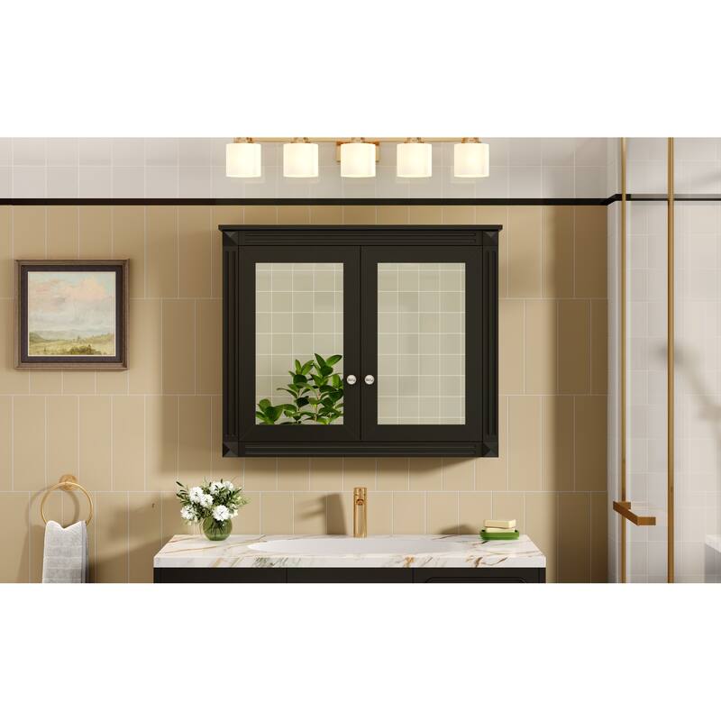 Roomfitters 36x28 Inch Wall Mount Medicine Cabinet, Double Mirror Storage with 2 Adjustable Shelves