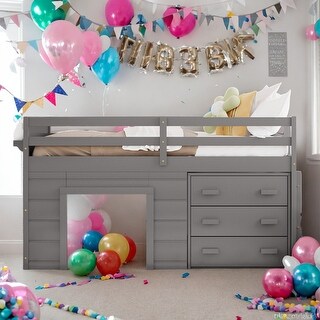 Modern Twin Size Loft Bed With Cabinet and Shelf,Solid Construction