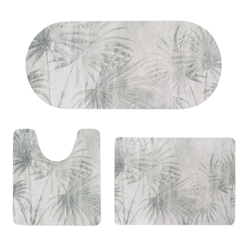 Decorative 3-Piece Bath Mat Set Includes Standard, Runner, and Contour - Palm Breeze