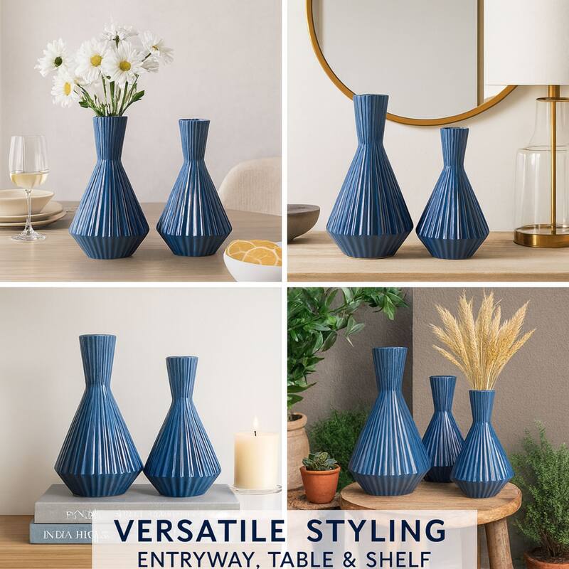 Aria Home Set of 2 Santa Fe Ceramic Water Jug Vases Marine Blue