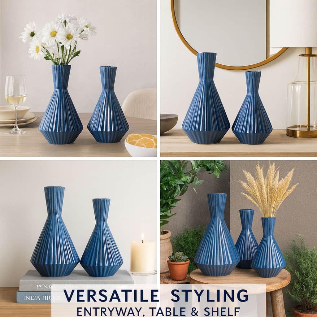 Aria Home Set of 2 Santa Fe Ceramic Water Jug Vases Marine Blue