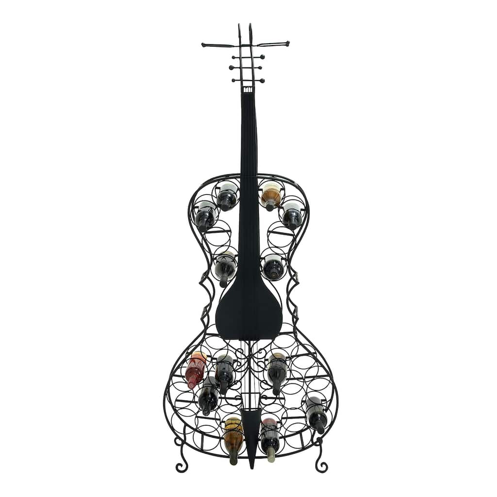 Metal Cello 26 Bottle Standing Wine Rack - Black - Roche River Decor - 8"W x 27"L x 68"H