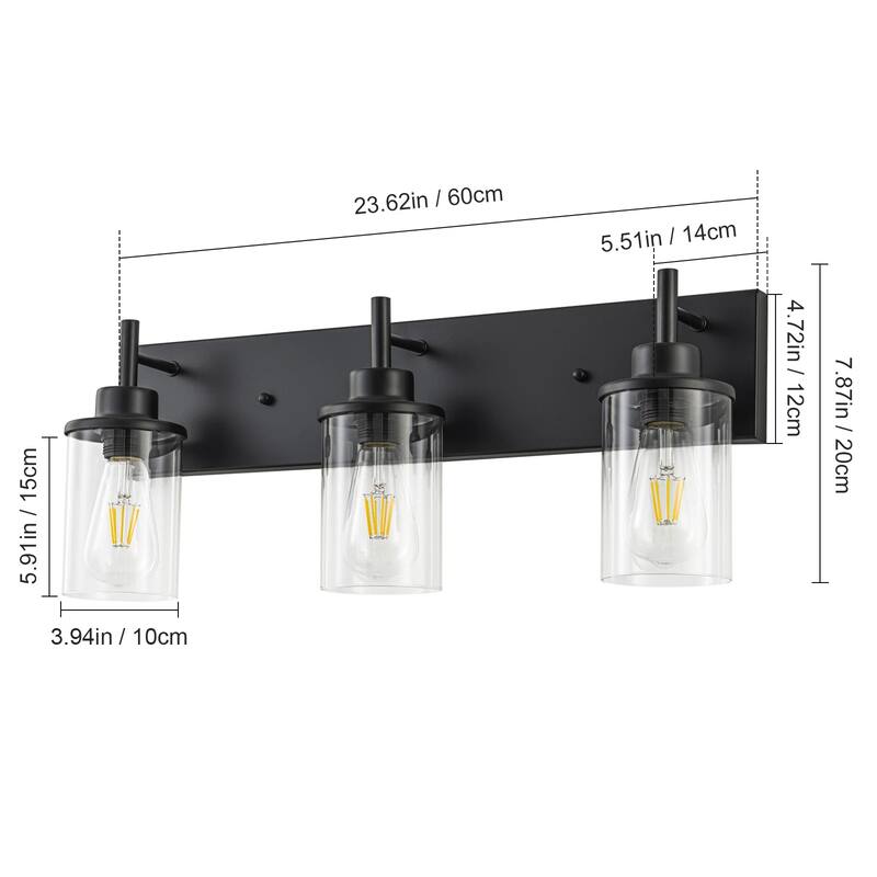 Starsky 3-Lights 23.62in. Modern Bathroom Vanity Light with Glass Shade