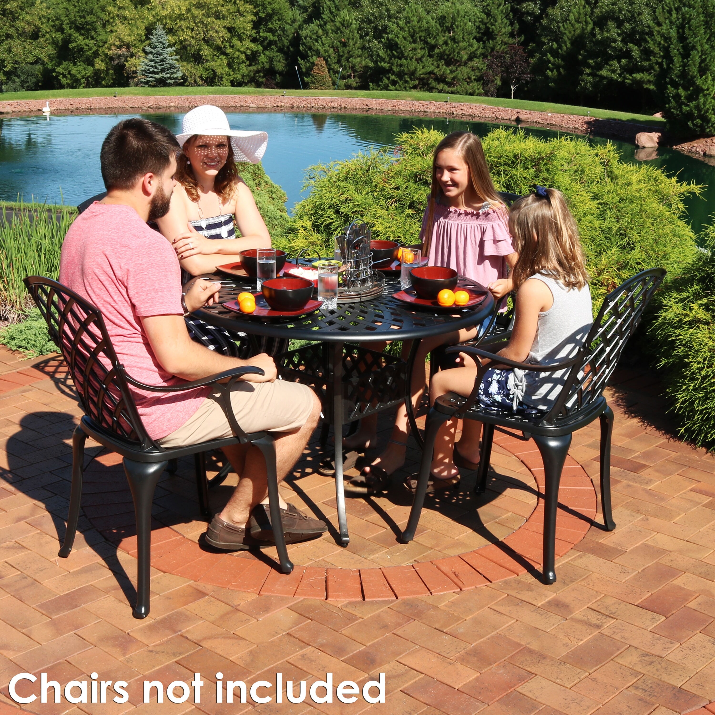 Shop Sunnydaze Black Outdoor Patio Table Cast Aluminum W Crossweave Design 41 Overstock 23612158