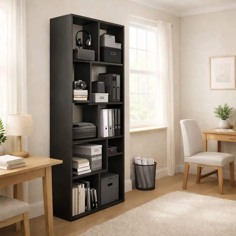 Asymmetrical Display Shelf & Bookcase, 5-Tier, Black - Black