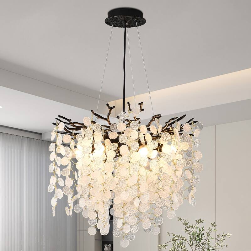 Modern Crystal Chandelier, Tree Branch Chandeliers Adjustable Height - 18.11 - Black