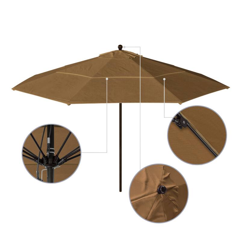 California Umbrella 11' Rd Aluminum Frame, Fiberglass Rib Patio Umbrella, Push Open, Bronze Finish, Sunbrella Fabric