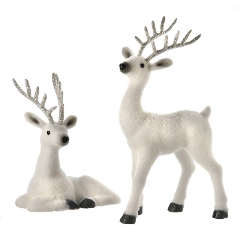 Set of 2 Frosty Standing and Laying Deer Christmas Figures 15"