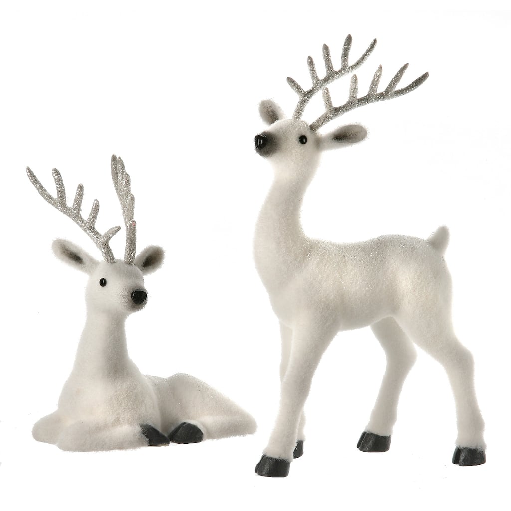 Set of 2 Frosty Standing and Laying Deer Christmas Figures 15"