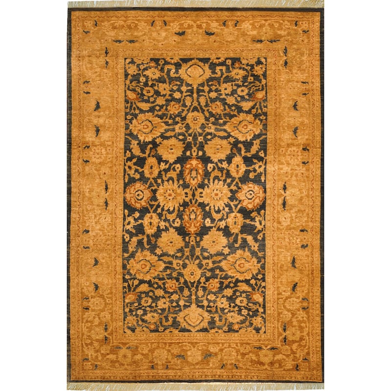 SAFAVIEH Couture Hand-knotted Peshawar Ingmari Traditional Oriental Vegetable Dye Wool Rug with Fringe - 9' x 11' - Navy/Gold
