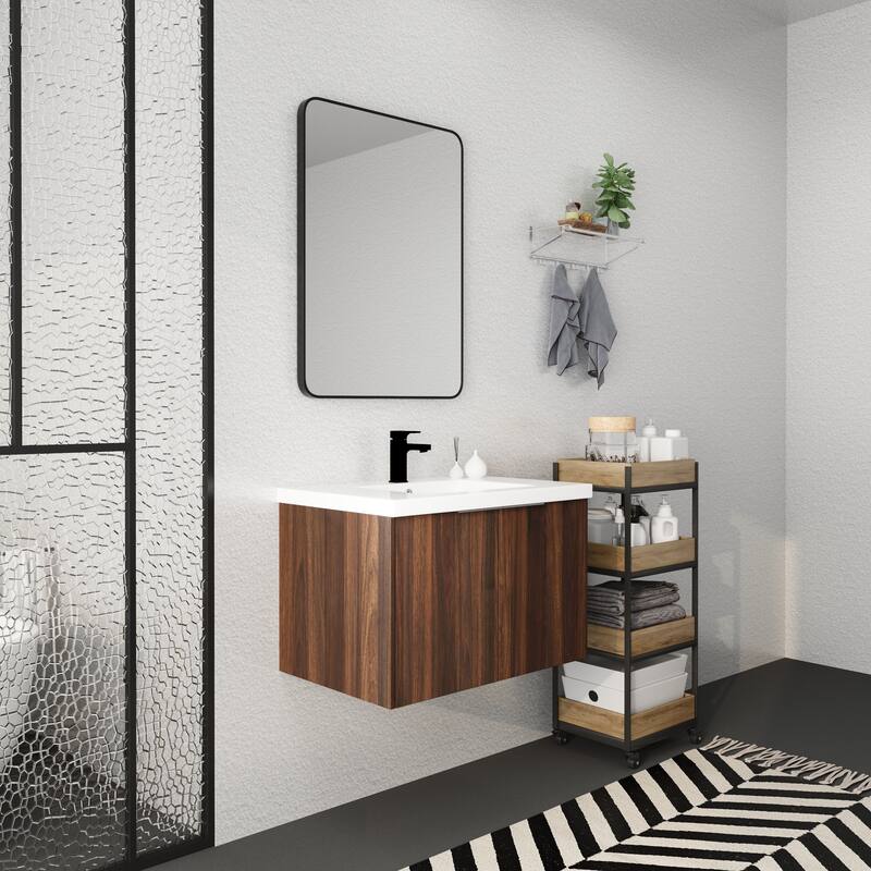 Modern Floating Bathroom Vanity with Single Resin Sink, Soft-Close Doors, Ample Storage, and Luxury Metal Handles
